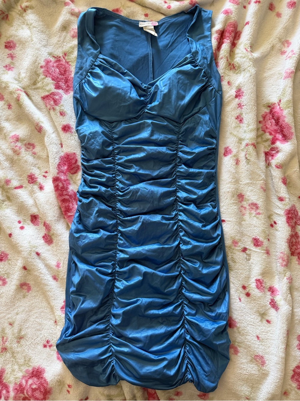 Y2K Body Central Blue Ruched Mini Dress